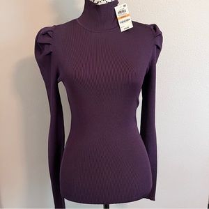 INC International Concepts Plum Purple Puff-Sleeve Turtleneck Top Small
